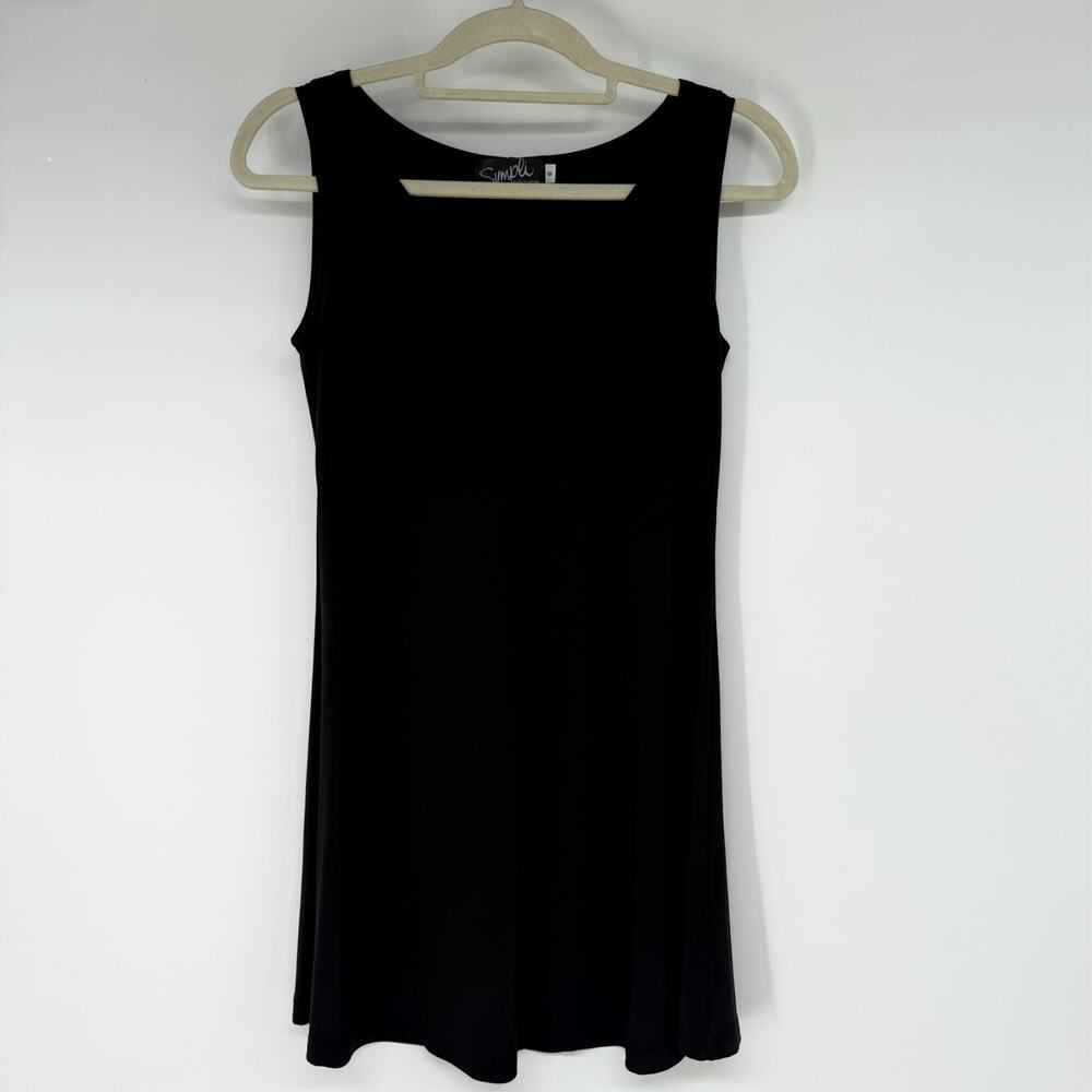 Sympli Tank Top Tunic Womens 6 Black Knit Stretchy Layering Lagenlook Flowy